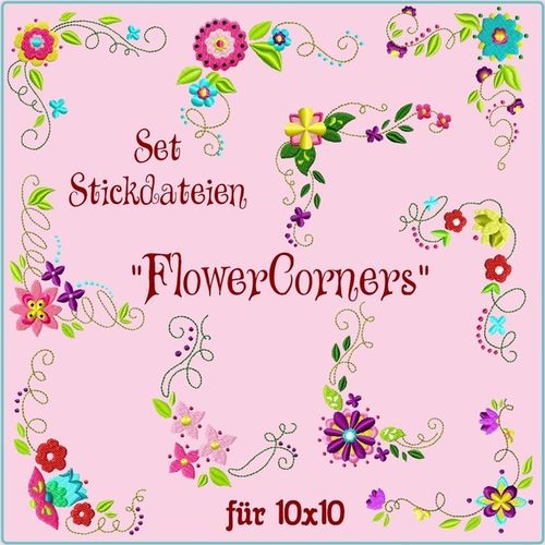 Set of Flower Corners 4x4"