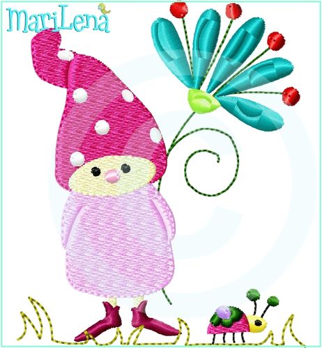 ♥ LadyGnome with flower ♥ Filled 4x4"