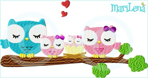 ♥  Owl Family 2  ♥ Filled 5x7"
