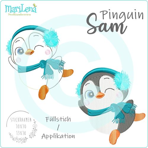 Pinguin Sam 4 Füllstich / Applikation / Redwork