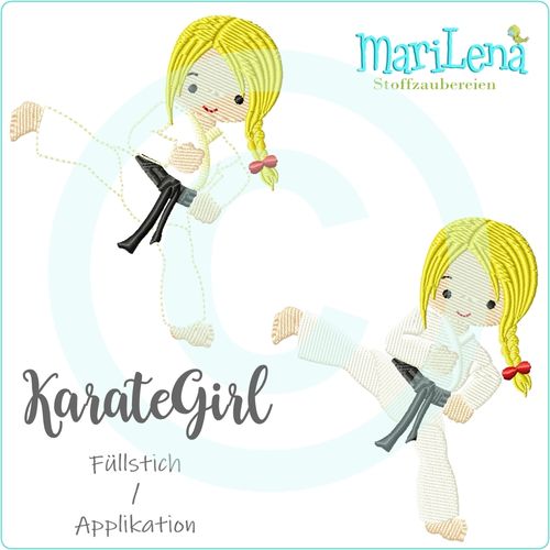 Karate Girl redwork, filled or appliqué design