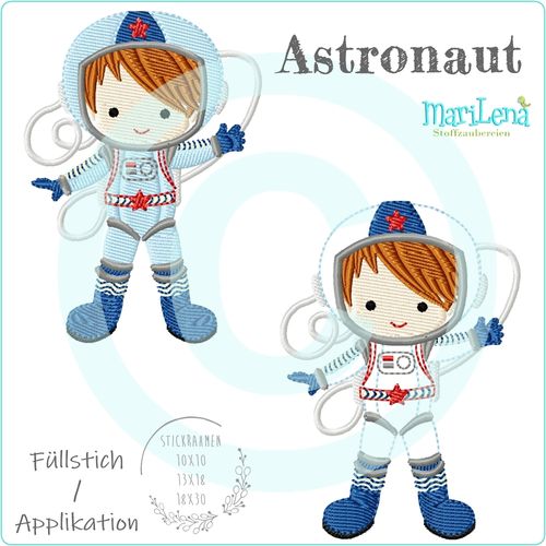 Astronaut redwork, filled or appliqué design