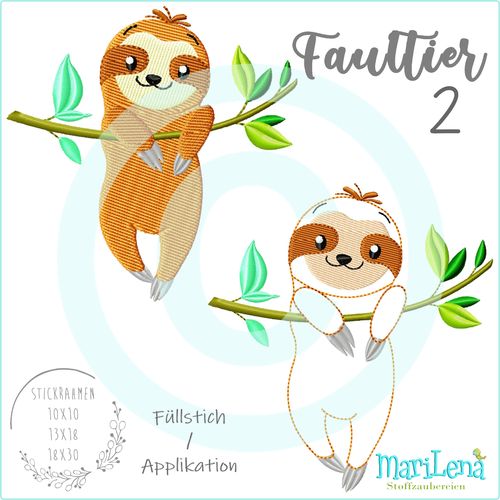 Faultier 2  Füllstich / Applikation / Redwork
