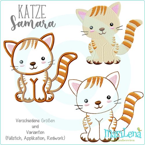 ♥ Katze Samara  ♥  Füllstich / Applikation / Redwork