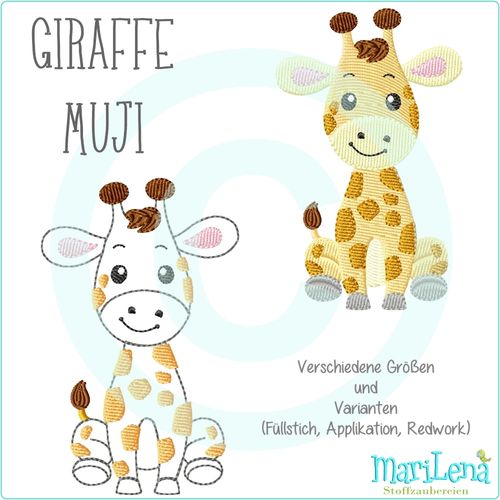 ♥ Giraffe Muji   ♥  redwork, filled or appliqué design