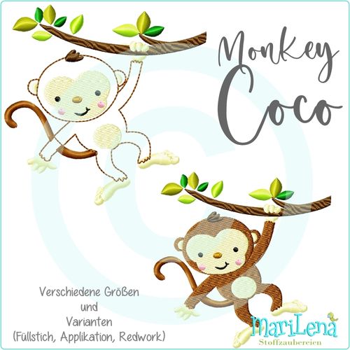 ♥ Monkey Coco ♥  Füllstich / Applikation / Redwork