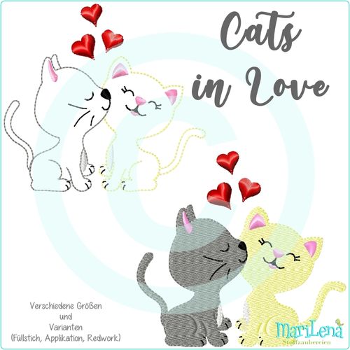 ♥ Cats in Love  ♥  Füllstich / Applikation / Redwork
