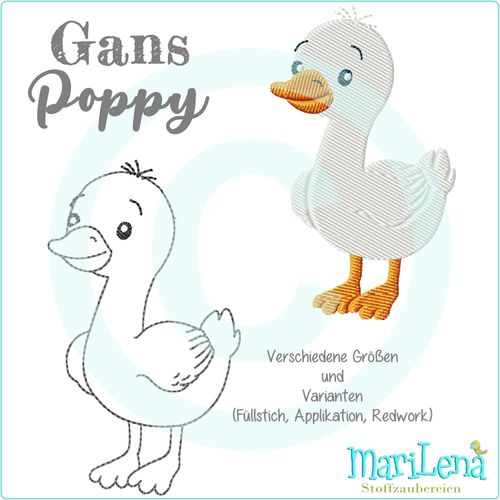♥ Gans Poppy ♥  Füllstich / Applikation / Redwork