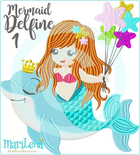 ♥ Mermaid Delfine 1 ♥  redwork, filled or appliqué design